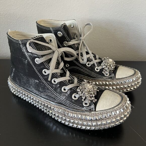 Free People Shoes - Free People Nan Ku Couture Studded Hi Top Sneakers Size 37 (7 US) Black Silver